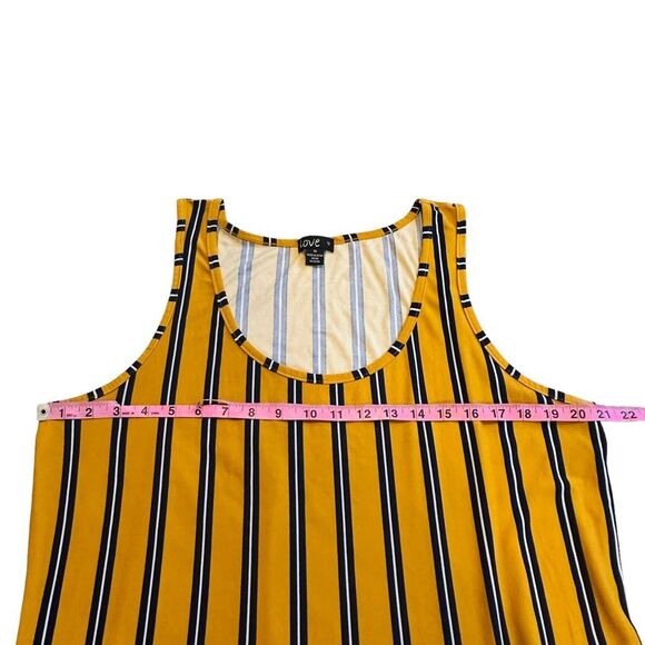 10/$25🦋 LOVE Mustard Yellow & Navy Blue Striped Sleeveless Maxi Dress - Size 1X - Picture 12 of 15